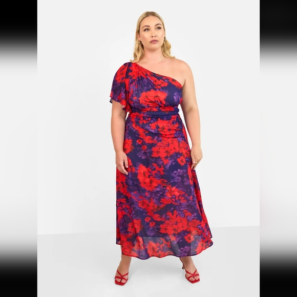 Rebdolls Red and Purple Asymmetrical One Shoulder Sundress 1x 14/16 - Picture 2 of 6